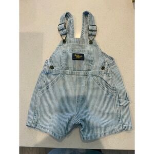 VTG Baby OshKosh B'gosh Blue White Stripe Shortalls Overalls Kids Sz 0-18 Months